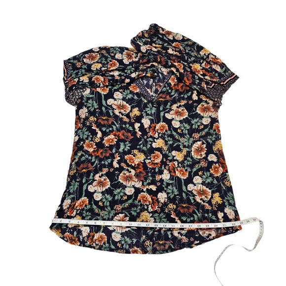 Jodifl Boho Oversized Bubble Sleeved Blue Floral Blouse Top Size S V-Neck Long - Picture 14 of 16